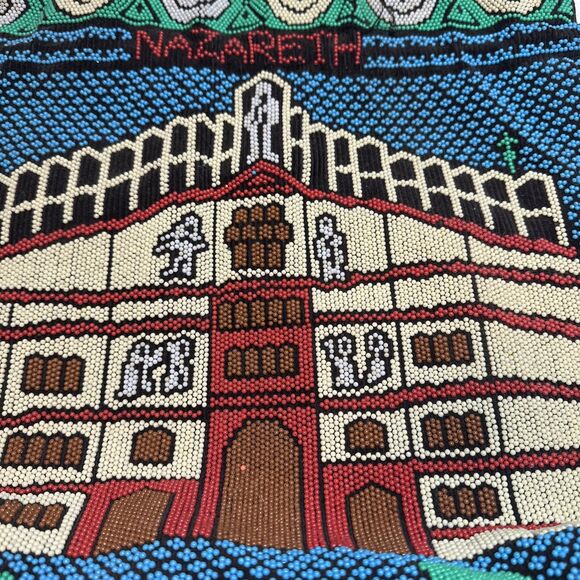 Vintage Nazareth All Beaded Drawstring Lined Souvenir Holy Land Tote Handbag - Picture 2 of 8